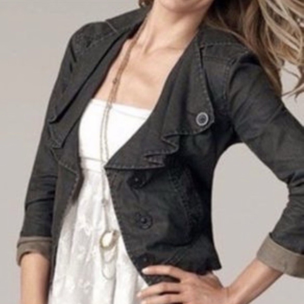 Cabi Charcoal Gray Waxed Linen Moto‎ Jacket